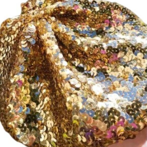 Glamorous Luxury Beaded Sequins Sequined Embellished Gold Metallic Hat Beret New - Picture 11 of 12